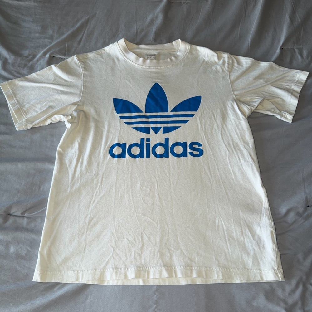 Men’s Adidas White T-Shirt with Blue Logo